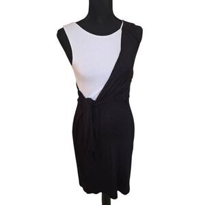 Carmen Marc Valvo Womens Wrap Tie-Waist Sleeveless Mini Dress Black White Small